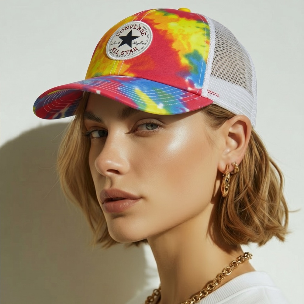 🧢 Converse Tie-Dye Trucker Hat 🌈 Mesh‎ Back Snapback Cap